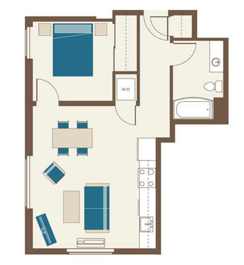 A floor plan of a house with a swimming pool.